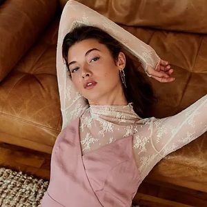 Free People Lady Lux Layering Top Sz M Ivory White